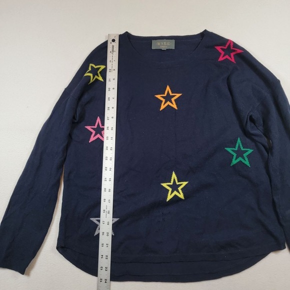 WYSE London Women's Wool Sweater Sz 1 Navy‎ Stars Knit READ DESCRIPTION - Picture 6 of 7